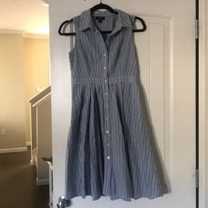 Blue Stripe sleeveless dress with collar & pockets
